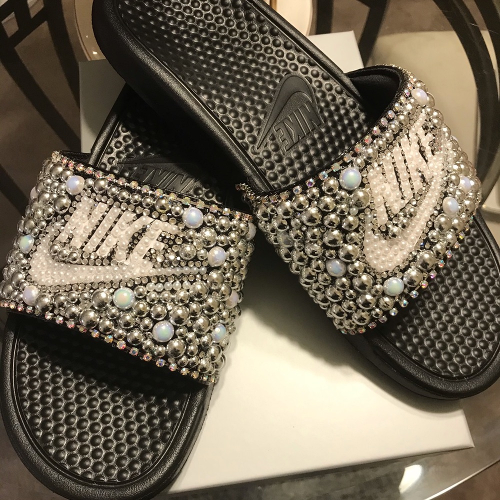 Blinged out Nike Slides